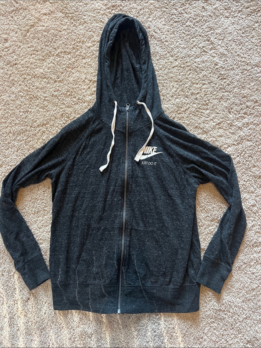Nike Black Zip Hoodie with White Swoosh  women’s Large medium Altheisure Sport
